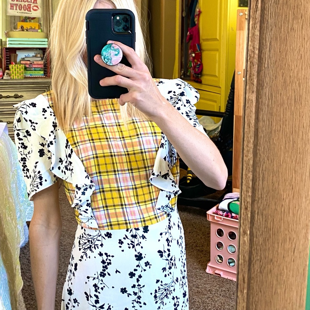 NWOT Glamorous 🌻 mix media floral gingham dress - Picture 8 of 13
